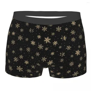 Onderbroek Gouden Sneeuwvlokken Patroon Herenondergoed Kerst Boxer Briefs Shorts Slipje Sexy Zacht Voor Homme
