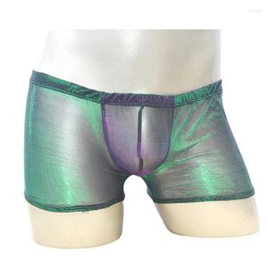 Sous-pants verts brillant changement couleur hommes shorts boxer mode lace en dente