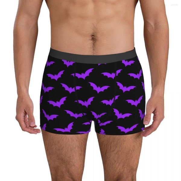 Calzoncillos Ropa interior de murciélagos de Halloween Diseño de hombres negros y morados Boxershorts transpirables Calzoncillos boxer de alta calidad de talla grande