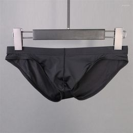 Calzoncillos de alta elasticidad, ultrafinos, con saco convexo en U, bragas transpirables de secado rápido, calzoncillos sexis de seda helada, ropa interior translúcida de cintura baja para hombres