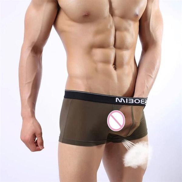 Calzoncillos de alta calidad MIBOER Súper suave y cómodo Seda de hielo Transparente Malla transparente Boxer Shorts Sexy Exótico Unde312T