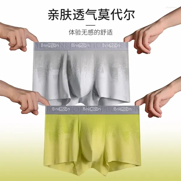 Calzoncillos Material modal de alta calidad Ropa interior para hombres Sensación desnuda Sin costuras Cómodo Transpirable Boxer Pantalones Hombres