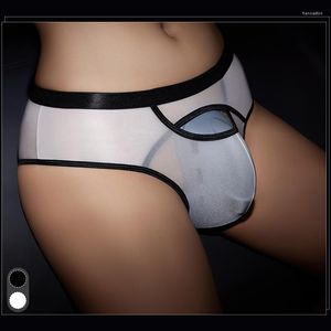 Caleçon évider corsage sous-vêtements pour hommes fesses ascenseur Transparent Triangle slips Untra mince doux transparent mâle culotte érotique