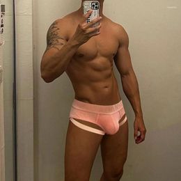 Calzoncillos Holy Beacon Ropa interior para hombres Sexy High Cut Hombre Calzoncillos Sissy Bikini Jockstrap Bragas Masculino Pink Gradient Banda elástica