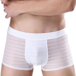 Caleçon Ice Silk Boxer Mens Sexy Mesh Sheer Boxershorts Seamless Transparent Briefs Culotte Taille Élastique Intimates Shorts