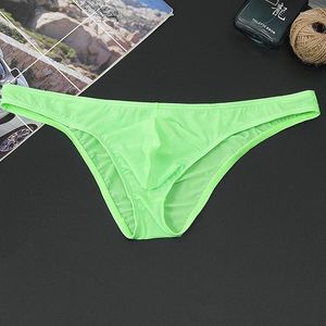 Slips en soie glacée pour hommes, sous-vêtements Ultra-minces, Cuecas U pochette respirante, culotte Sissy, Bikini, Lingerie Sexy