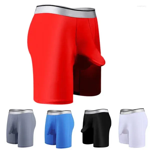 Calzoncillos de seda de hielo Fitness largos Boxer pantalones cortos de ropa interior