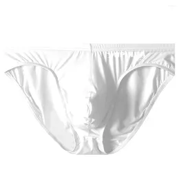 Slip de bikini pour hommes en soie glacée, taille basse, sous-vêtements élégants et confortables avec pochette, culotte blanc/rouge/couleur de peau/noir/bleu