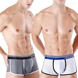 Cueca de Seda Gelo Roupa Interior Masculina Malha Macia Respirável Sexy Cueca Boxer Pênis Calcinha Esportiva Bolsa Bolsa Homem Gay