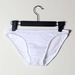 Slip glace soie Sexy sous-vêtement solide hommes slips respirant taille basse Bikini culotte U convexe grande poche slip jeunesse