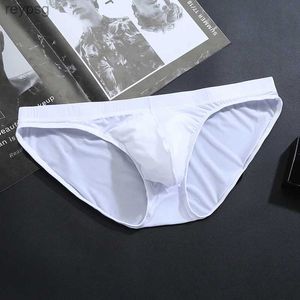 Sous-vêtements en soie glacée pour hommes, sous-vêtements sexy, slips sans couture, respirants, bikini, taille basse, doux, YQ240214
