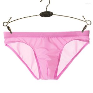 Slip Ice Silk Underwear Men U Convex Pouch Briefs Taille Basse String Sexy Voir à Travers Mens Culotte Sissy Lingerie Sheer Summer