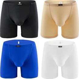 Sous-pants Ikingsky Long Boxer de la jambe de la jambe sans couture Trunks respirant silky sans rouler sous les sous-vêtements