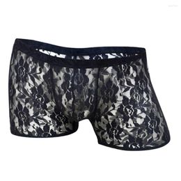 Onderbroek in sexy lingerie boksers slip voor mannen ondergoed roze kant transparante mesh lage taille boyshort bokser