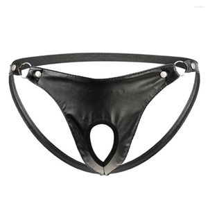 Sous-vêtements Jackstrap Hommes Sexy Sous-vêtements en cuir artificiel Anneau en métal Slip Jock Strap String String T-Back Sissy Culottes233w