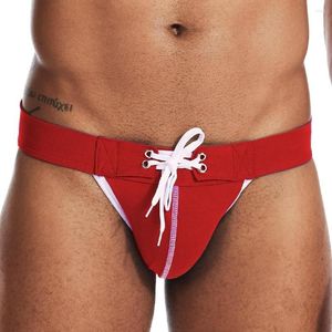 Caleçon Jackstrap Sous-vêtement à la mode pour hommes Taille moyenne Coton String de couleur unie avec fesses ouvertes Bikini Hommes Brief Lingerie sexy