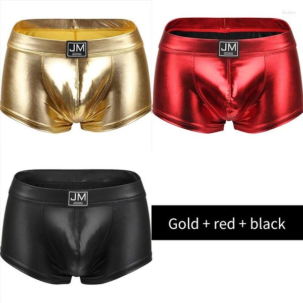 Calzoncillos JOCKMAIL 2023 Sexy Boxershorts Hombres Ropa interior 3 unids / lote Cuero de imitación Transpirable Calzoncillo Hombre Slip Gay