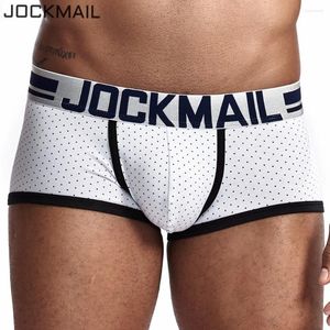 Sous-vêtements Jockmail Marque Mâle Culotte Respirant Boxers Coton Hommes Sous-vêtements U Poche Convexe Sexy Feuilles Imprimées Homewear Shorts