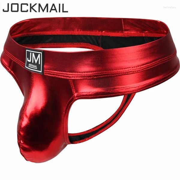 Sous-vêtements Jockmail Hommes Slips Bikini Sexy U Convex Gay Sous-vêtements PU Cuir Calzoncillos Hombre Slip Penis Pouch String Tanga