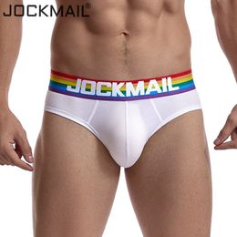 Slip JOCKMAIL hommes slips sous-vêtements Sexy respirant rayures arc-en-ciel Short confortable Cueca Gay mâle culotte 230420