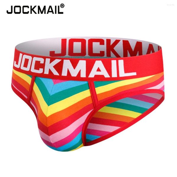 Sous-vêtements Jockmail hommes sous-vêtements slips coton arc-en-ciel rayé Sexy hommes Cueca Masculina Gay culottes sous-vêtements Tanga Bikini maillot de bain