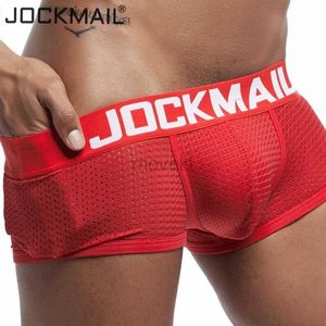 JOCKMAIL nouveau Sexy boxer sous-vêtements pour homme respirant maille boxershorts hommes hommes caleçons cueca Gay pénis poche culottes hommes troncs 24319