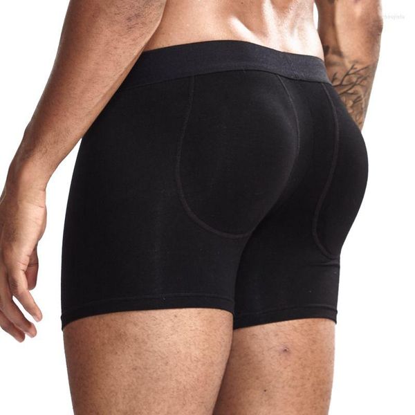 Sous-vêtements Jockmail Sexy Boxer Hommes Sous-vêtements Hommes Butt-Amélioration Rembourré Coussin amovible de Bulifter et agrandir la pochette d'emballage Noir