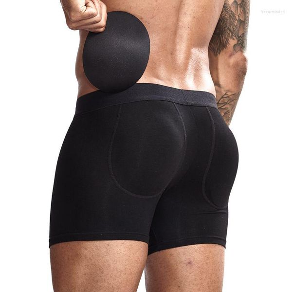 Calzoncillos Jockmail Boxer Sexy para hombre, ropa interior, pantalones cortos acolchados para mejorar el trasero, almohadillas extraíbles, bragas de algodón transpirables