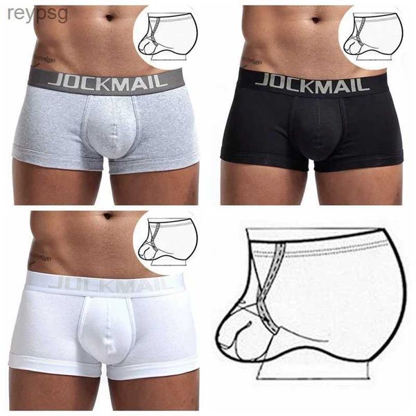 JOCKMAIL Sexy hommes sous-vêtements mode anneau suspendu slips shorts Gay taille basse ouvert entrejambe mâle caleçon homme Shapewear Boxer YQ240214