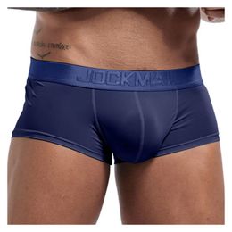 Sous-vêtements Jockmail Solide Couleur Boxer Hommes Sous-vêtements en soie de glace Sexy Shorts Mâle Lettre Imprimer Culotte Pochette Soft Briefs Cuecas 231124