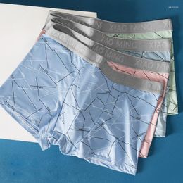 Onderbroek Jodimitty Milk Silk Men Underwear Boxers Ademend transparante zakafdruk Stripe onderpant mannelijke shorts