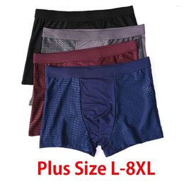 Sous-vêtements L-8XL Plus Taille Hommes Boxer Shorts Bamboo Fiber Mesh Sous-vêtements Été Mince Respirant Sports Intime Casual Homme