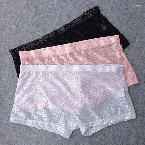 Calzoncillos con estampado de encaje, bragas transparentes, ropa interior para hombre, calzoncillos bóxer de tiro bajo, lencería Sexy para mujer, ropa interior transparente para hombre