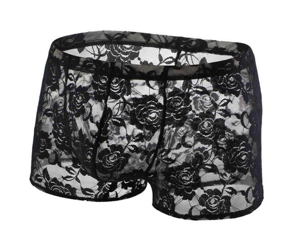 Sous-pants en dentelle Men de sous-vêtements sexy Voir à travers la culotte boxers Pagine de pénis longue jambe creux