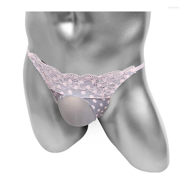 Calzoncillos de encaje para hombre u buques convexos ropa interior mariquita bragas eróticas lencería sexy lunkka de polka rosa kawaii lindo bikini macho