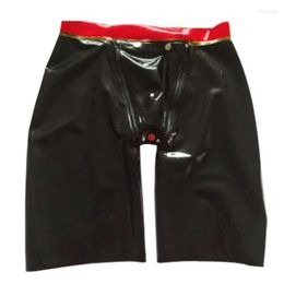 Onderbroek latex natuurlijke rubberen ondergoed handgemaakte boksers shorts slip rood met zwart dubbele rits materiaal mannen maat xxs-xxl