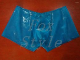 Des caleçons !Short sexy en latex avec poche avant pour homme en bleu transparent