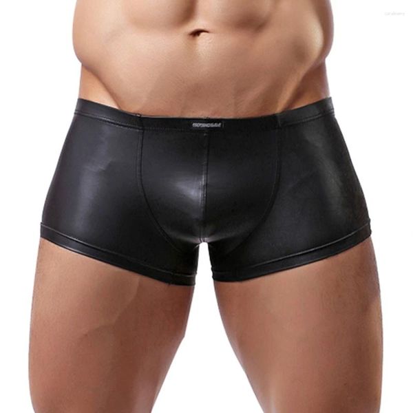 Mutande Boxer in pelle Uomo Custodia per pene senza cuciture Biancheria intima sexy Pantaloncini maschili attillati Vita bassa Mutandine da uomo sottili e morbide