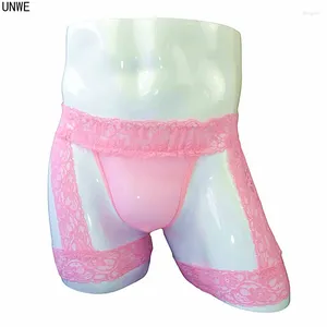 Sous-pants Ligne de jambe sexy Men Boxer Boxer Gay Lace Underwear avec tanga Shorts de coffre érotique intérieur 4 couleurs