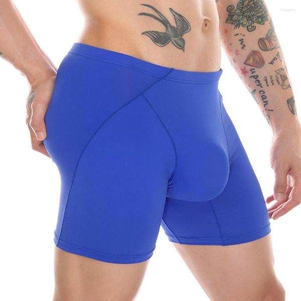 Calzoncillos Alargar Boxers Ropa interior para hombres Seda de hielo sin costuras Sólido para hombre U Bolsa convexa Boxer Shorts Deportivos Bragas de pierna resistentes al desgaste A50