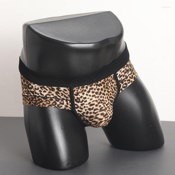 Calzoncillos de leopardo para hombre, ropa interior transpirable, Tanga, bolsa, Tanga, tiro bajo, cómodo, Sexy, Gay, Bikini para hombre