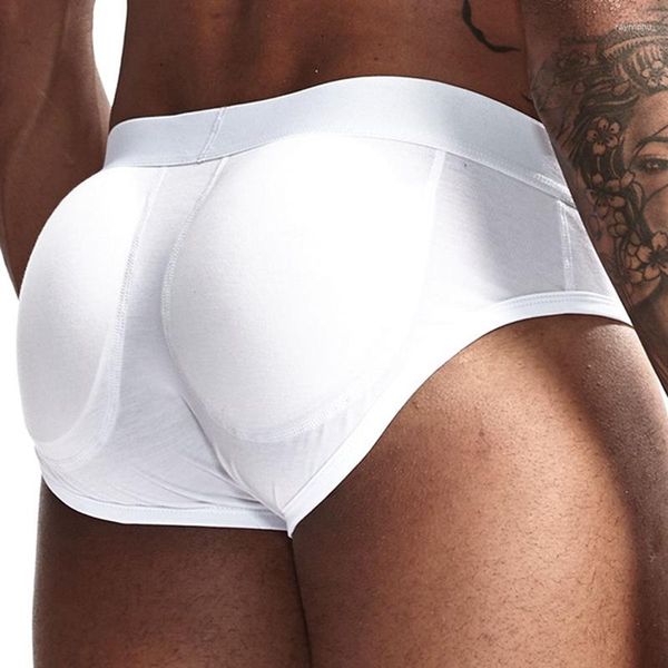 Calzoncillos con estampado de letras para hombre, calzoncillos acolchados de talle bajo, lencería sexy transpirable sin costuras de Color sólido