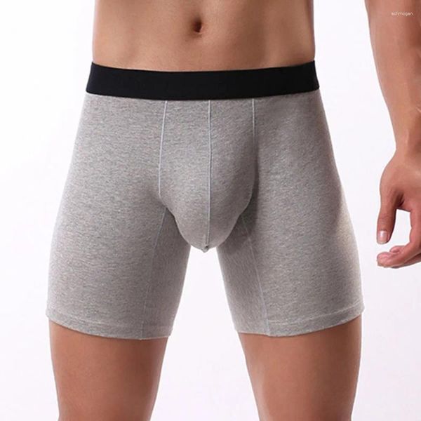 Sous-vêtements longs boxeurs hommes sous-vêtements shorts respirant solide renflement éléphant grande poche sexy U convexe bikini mâle culotte A5