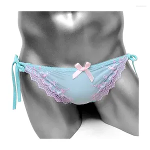 Sous-vêtements Belle Mignonne Lolita Kawaii Princesse Dentelle Broderie Sissy Mâle Culotte Cravate Latérale Fermer Sexy Gay Hommes Sous-Vêtements Bref