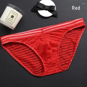 Calzoncillos de cintura baja de malla de seda de verano ultrafino bulto de hielo bolsa de ropa interior fresco transparente transpirable hombres bragas