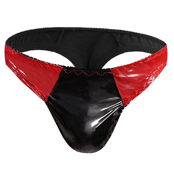 Sous-vêtements taille basse sexy mode mâle faux cuir string string hommes noir rouge contraste couleur culotte de sous-vêtements