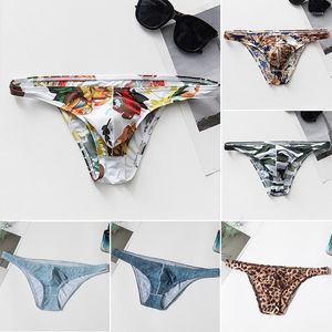 Slip taille basse Sexy hommes sous-vêtements respirant imprimé slips mâle Cuecas Calzoncillos poche bombée Bikini Jockstrap