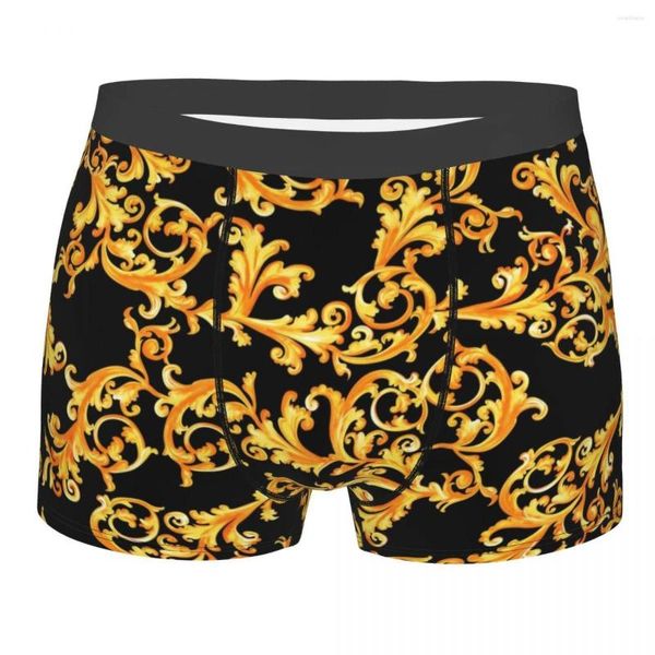 Caleçon De Luxe Motif Floral Européen Sous-Vêtements Hommes Sexy Imprimer Baroque Victorien Art Boxer Culotte Culotte Breathbale