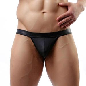 Slip M-2XL Sexy Men's Strings G-string Sous-Vêtements En Cuir PU Jockstrap Culotte Sissy Lingerie Érotique Porno Stretch Male Gay Briefs