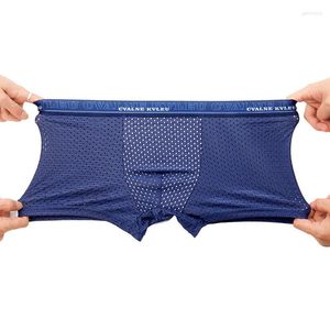 Onderbroek mannelijke bokser slipje ijs zijden zijden ondergoed boksers ademende man comfortabel mesh u convex zakje shorts l-4xl